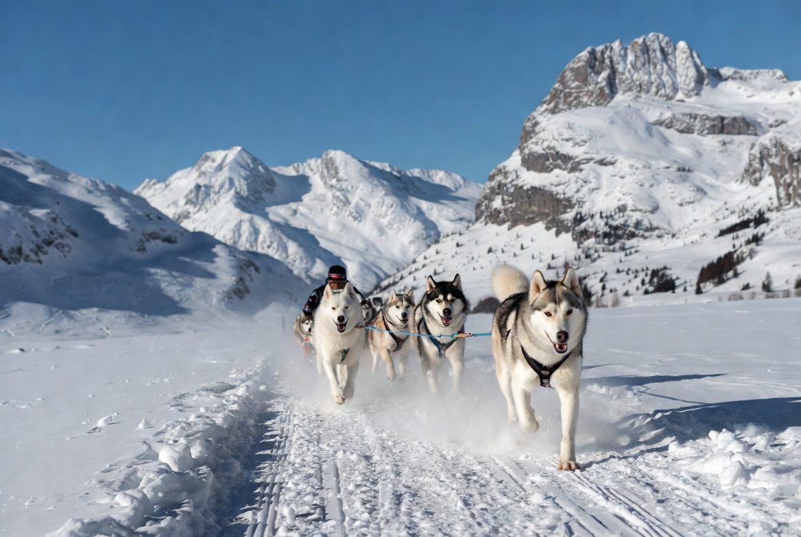 Attelage de chiens de traîneau près d'Aussois, Haute Maurienne